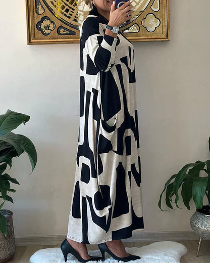 Vrouwelijke Jurk met Lange Mouwen en Bloemenprint
