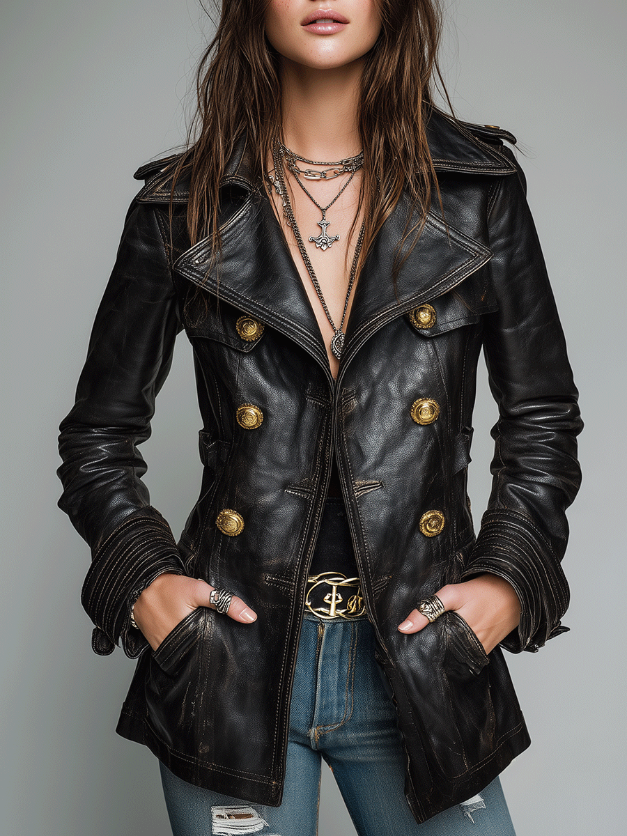 Dames Leren Jas Imitatie Leder Vintage Look