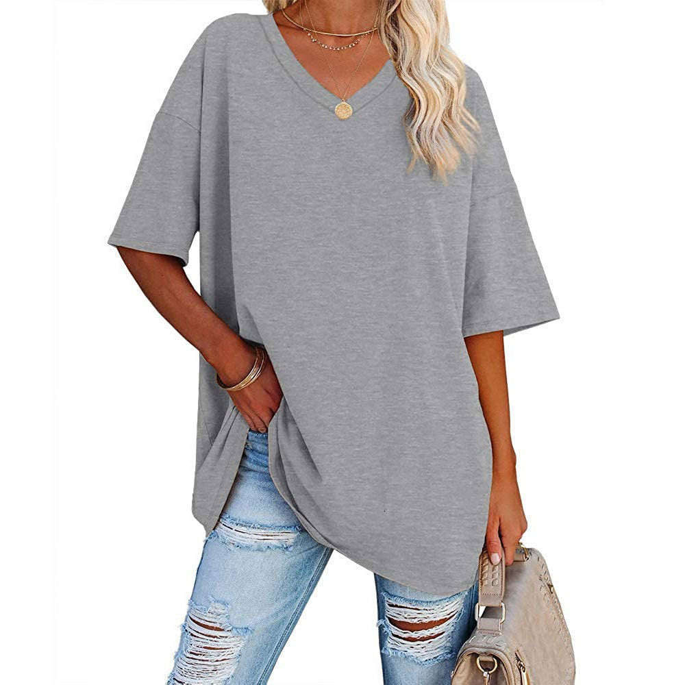 Dames T-shirt V-hals Losse Fit Basis Top Casual