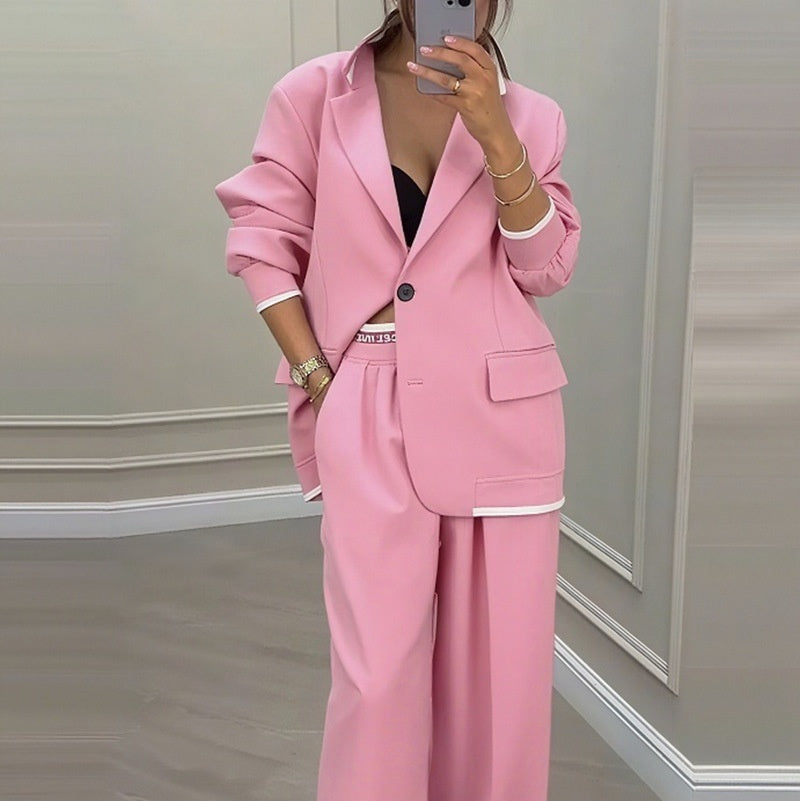 Dames Blazer Set Wijde Broek Elegant Chic Kleding