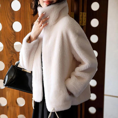 Dames Faux Fur Jas Rits Opstaande Kraag Warm en Stijlvol