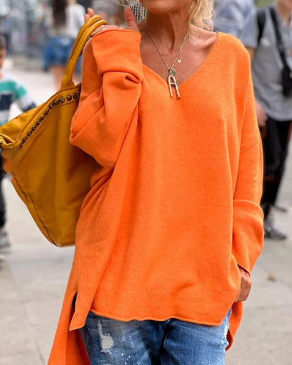 Vrouwen Trui Oranje Loose Fit V-hals