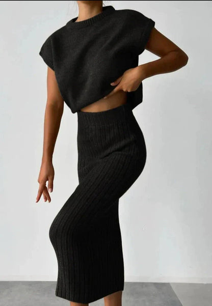 Dames Gebreide Rok en Vest Set Warme Winter Collectie