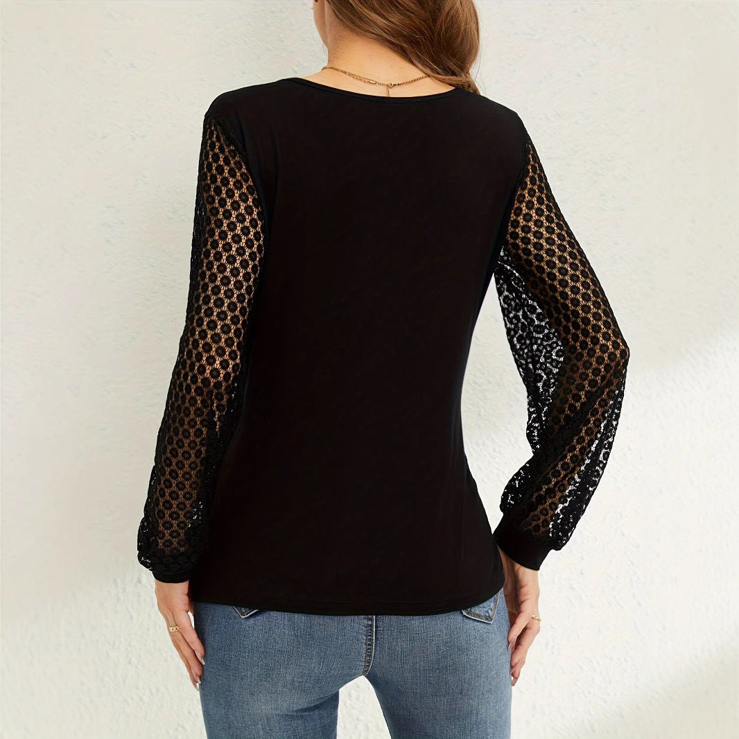 Dames Top Zwart met V-hals en Kanten Details