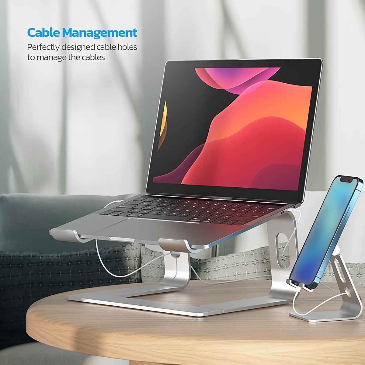 Aluminium laptopstandaard met ergonomisch ontwerp en ventilatie voor bureau en thuiswerken