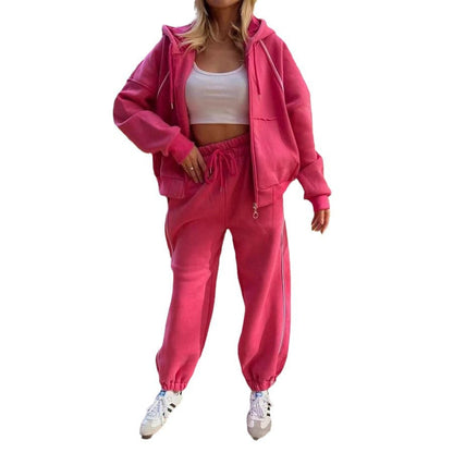 Dames Joggingset Sportief met Capuchon Vest en Joggerbroek