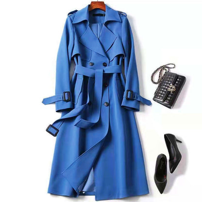 Dames Trenchcoat Lange Stijlvolle Dubbele Knopen Jas