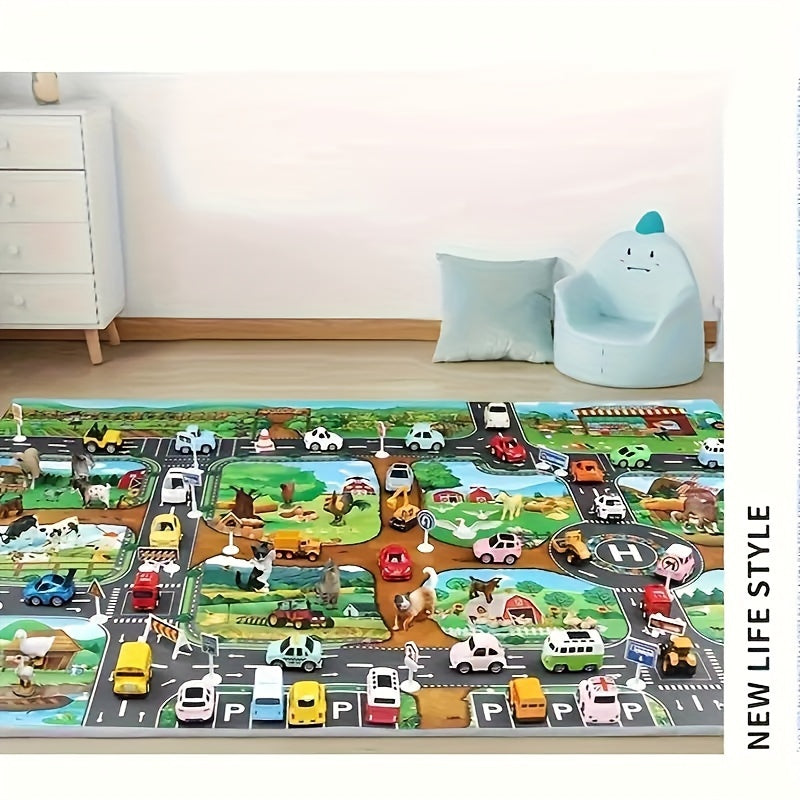 Speelkleed Kinderen 100x130cm Boerderij Wegen Antislip Speelmat Speelgoedauto's Dieren Verkeerskleed Kinderkamer Vloerkleed