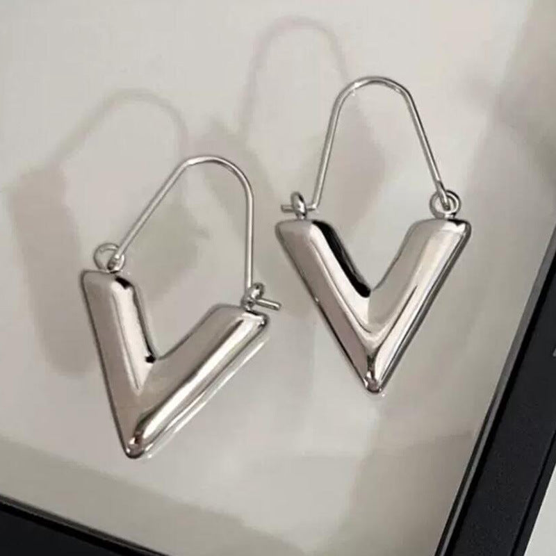 Zilveren V-Oorbellen voor Dames Retro Stijl