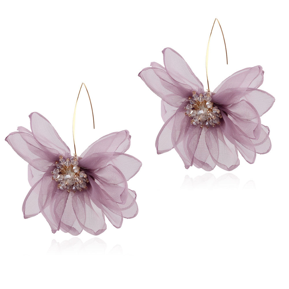 Dames Oorbellen Bloemmotief met Organza Stof