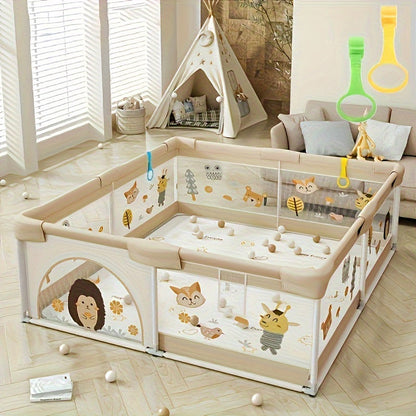 Babyspeelbox met Zacht Zijvlak en Dierprint voor Veilig Spelen | Scandinavische Kinderkamerdecoratie voor Ontdekkende Peuters | Opvouwbare Speelruimte met Kleurrijk Design