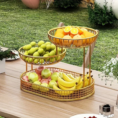 Fruitschaal 3 Lagen Metaal Gouden Afwerking Keuken Woonkamer Serveerstandaard