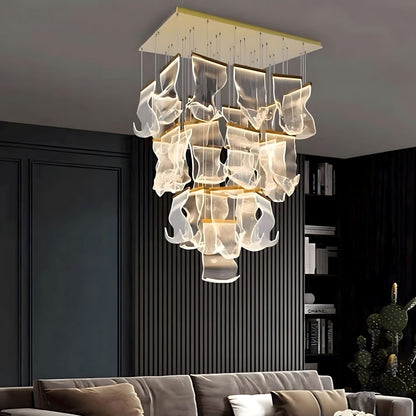Moderne Design Kroonluchter Met Gelaagde Acryl Bladen En Verstelbare Hoogte