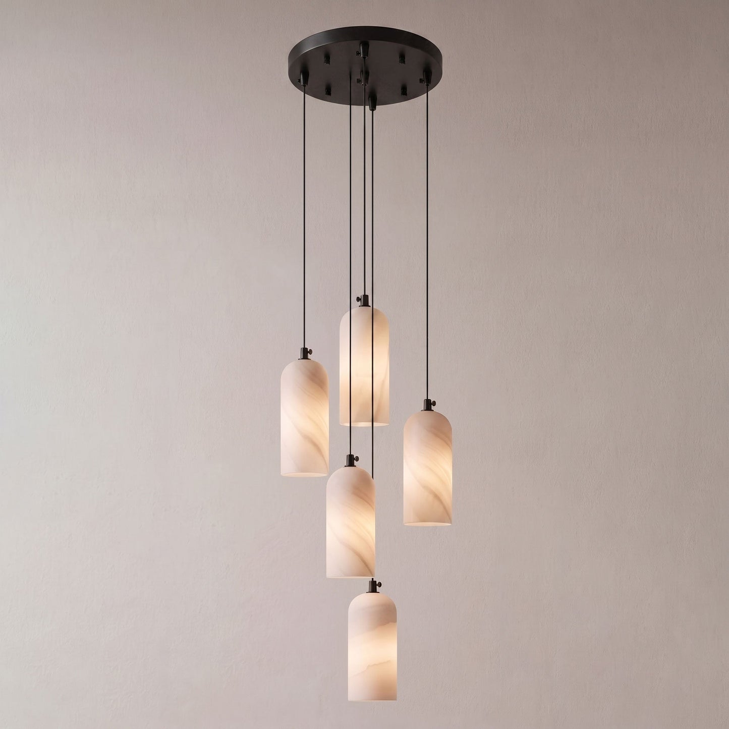 Alabasten Hanglamp met Gevlochten Snoer – Natuursteen Verlichting van Enkel Lichtpunt tot 21-Lichts Cluster – Mid-Century Modern Stijl Eetkamer Hanglamp met E12/E14 Fitting