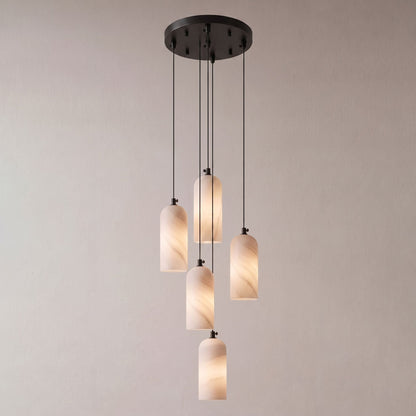 Alabasten Hanglamp met Gevlochten Snoer – Natuursteen Verlichting van Enkel Lichtpunt tot 21-Lichts Cluster – Mid-Century Modern Stijl Eetkamer Hanglamp met E12/E14 Fitting