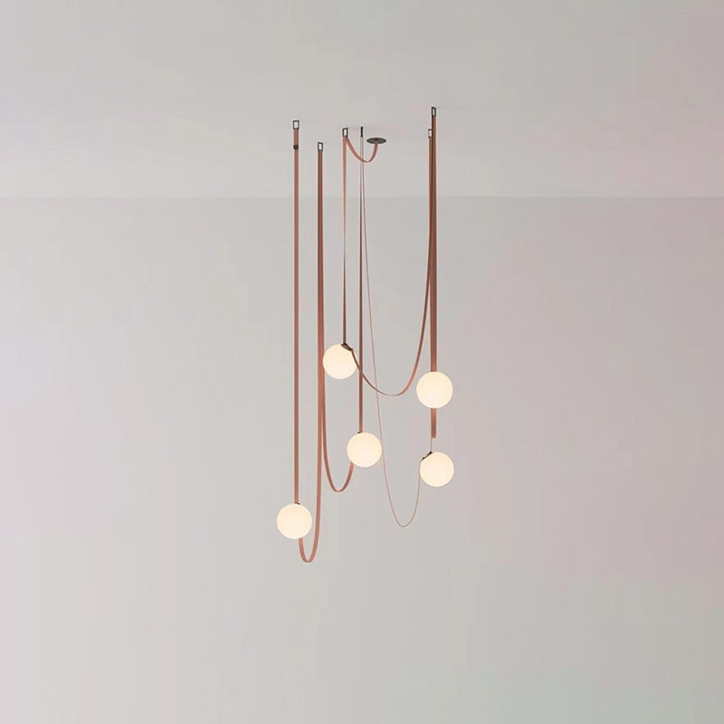 Hanglamp Leer Glas Bollen Luxe Verstelbaar Warm Wit Woonkamer Eetkamer