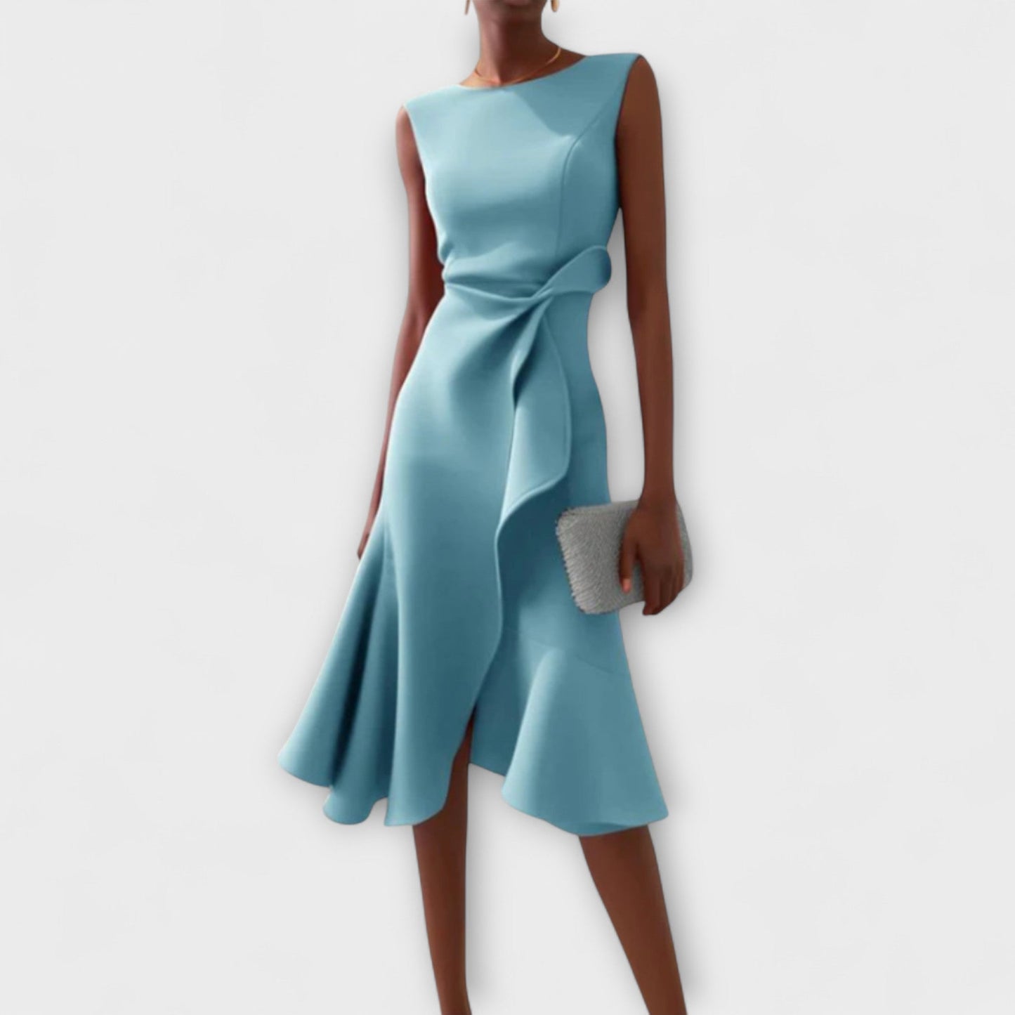 Asymmetrische Midi Jurk Zwart Gedrapeerd Design
