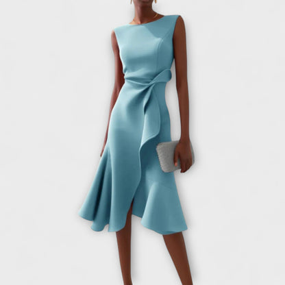 Asymmetrische Midi Jurk Zwart Gedrapeerd Design