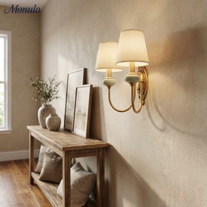Keramische wandlamp met stoffen kap - 1 of 2 lichtpunten - E27 - diverse kleuren & stijlen