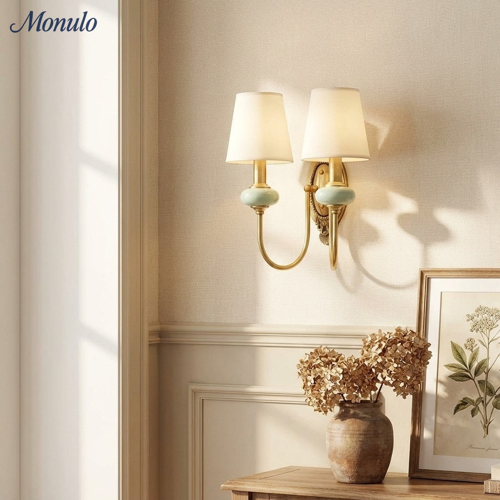 Keramische wandlamp met stoffen kap - 1 of 2 lichtpunten - E27 - diverse kleuren & stijlen