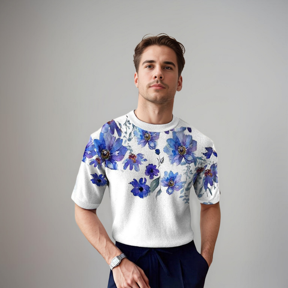 Heren Shirt Korte Mouwen Florale Zomerstijl