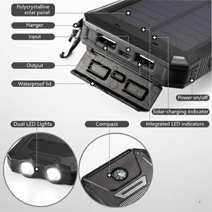 Solar Powerbank Camping 500000mAh Waterdicht Externe Accu met Dual USB en LED Zaklamp voor Onderweg