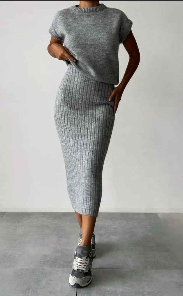 Dames Gebreide Rok en Vest Set Warme Winter Collectie
