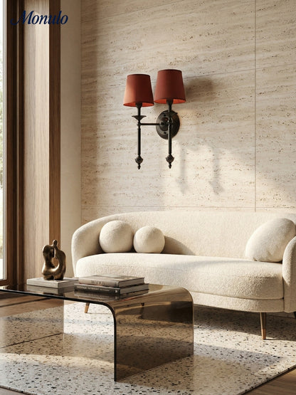 Stoffen Wandlamp met Vintage Koperen Afwerking – Sfeervolle Verlichting voor Hal, Slaapkamer en Woonkamer