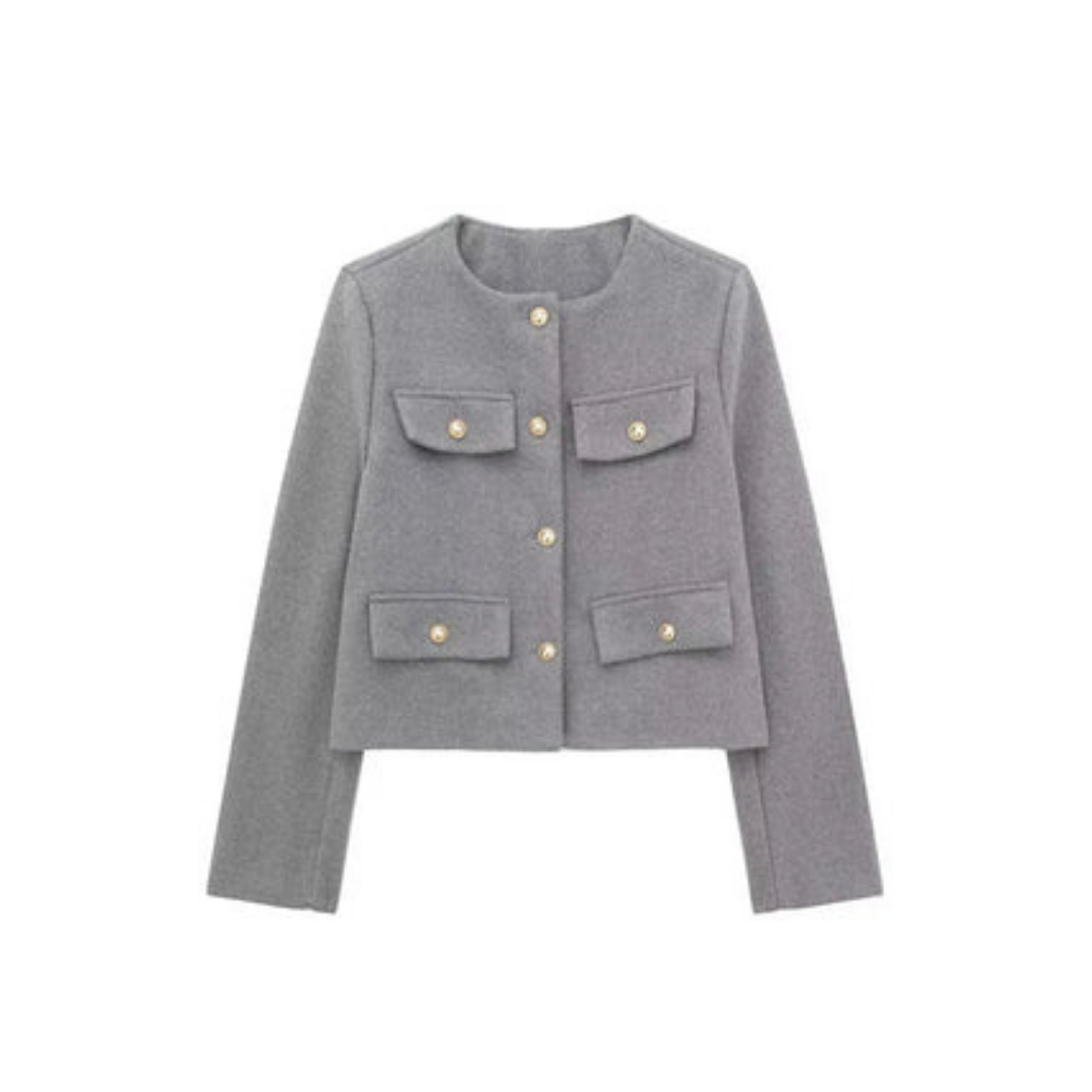 Dames Donkere Blazer Jasje Met Knopen Vintage Stijl