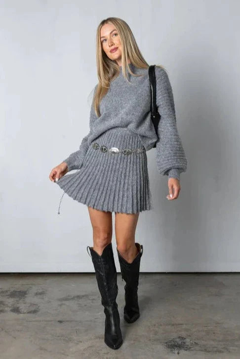 Geplooide Trui en Rok Set voor Vrouw Elegante Stijl
