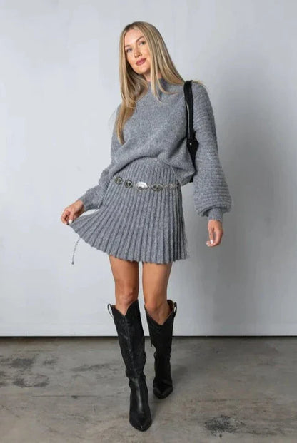 Geplooide Trui en Rok Set voor Vrouw Elegante Stijl