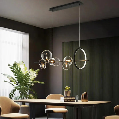 Glazen Hanglampen Lineair - Modern Gouden of Zwarte Hanglamp met 7 of 10 Lichtpunten - Inclusief G9 LED Lampen - Verstelbare Hoogte voor Keukeneiland Eettafel