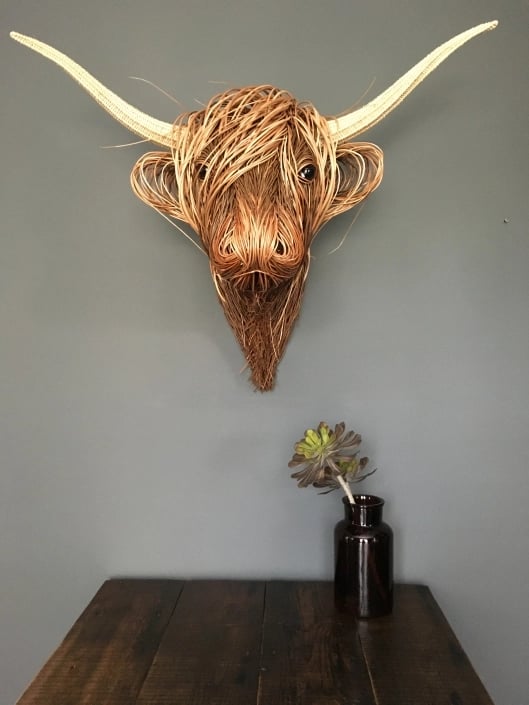 Wanddecoratie Stier Hoofd Handgemaakt Riet Naturel Woonkamer Landelijk Highland Cow Wandsculptuur Muurdecoratie Rustiek