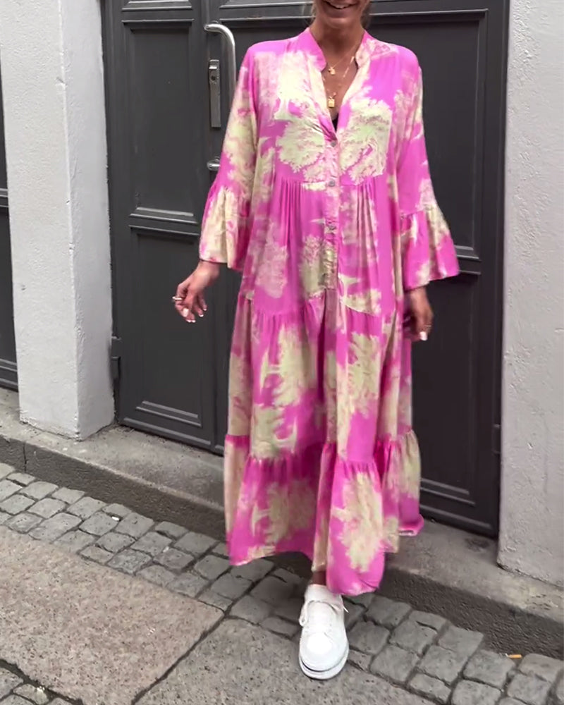 Rode Jurk V-hals Met Bloemenprint