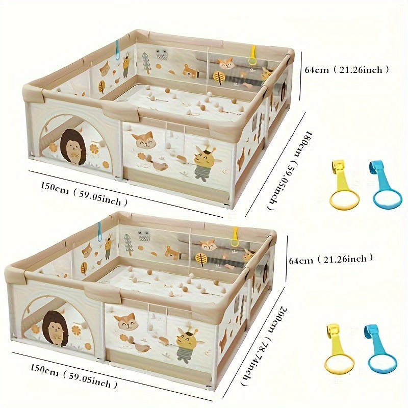 Babyspeelbox met Zacht Zijvlak en Dierprint voor Veilig Spelen | Scandinavische Kinderkamerdecoratie voor Ontdekkende Peuters | Opvouwbare Speelruimte met Kleurrijk Design