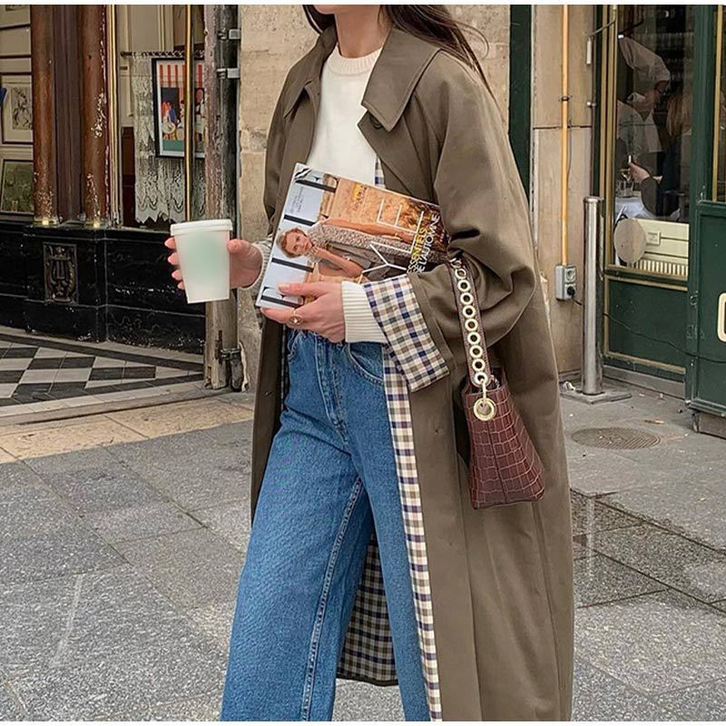 Dames Trenchcoat Khaki Groen Lange Jas - StudioMarella