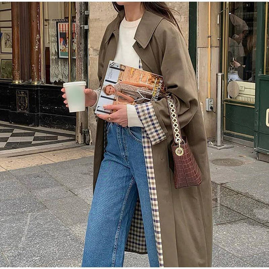Dames Trenchcoat Khaki Groen Lange Jas - StudioMarella