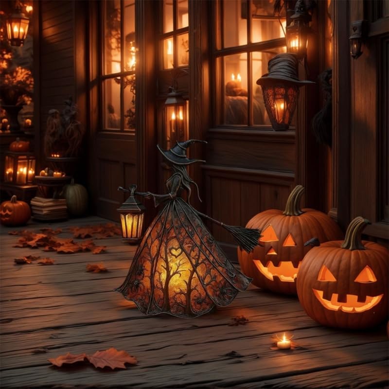 Halloween Decoratieve Lantaarn 30cm Gotisch LED Lamp Zwart Oranje Heksenlamp voor Feest Veranda Tafel Decoratie Mystieke Sfeer