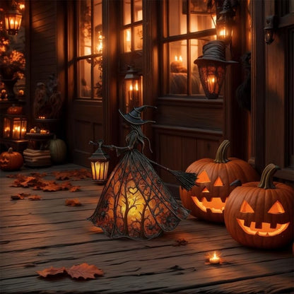 Halloween Decoratieve Lantaarn 30cm Gotisch LED Lamp Zwart Oranje Heksenlamp voor Feest Veranda Tafel Decoratie Mystieke Sfeer
