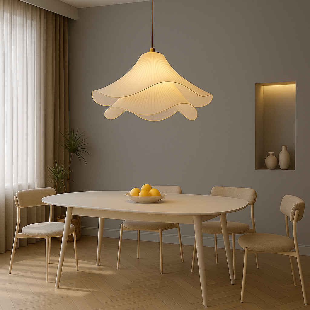 Etherule Bloem Hanglamp Stof Metaal Beige Eetkamer Hanglamp Gelaagd Design Sfeerverlichting Moderne Hanglamp