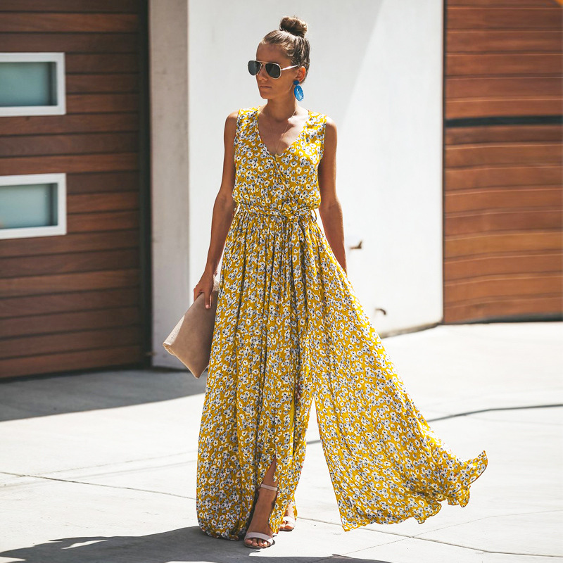 Mouwloze Maxijurk Zomer Bloemenprint Elegant Jurk