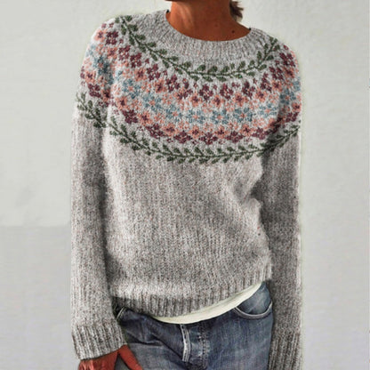 Dames Trui Warme Wintertrui met Nordic Bloemenpatroon