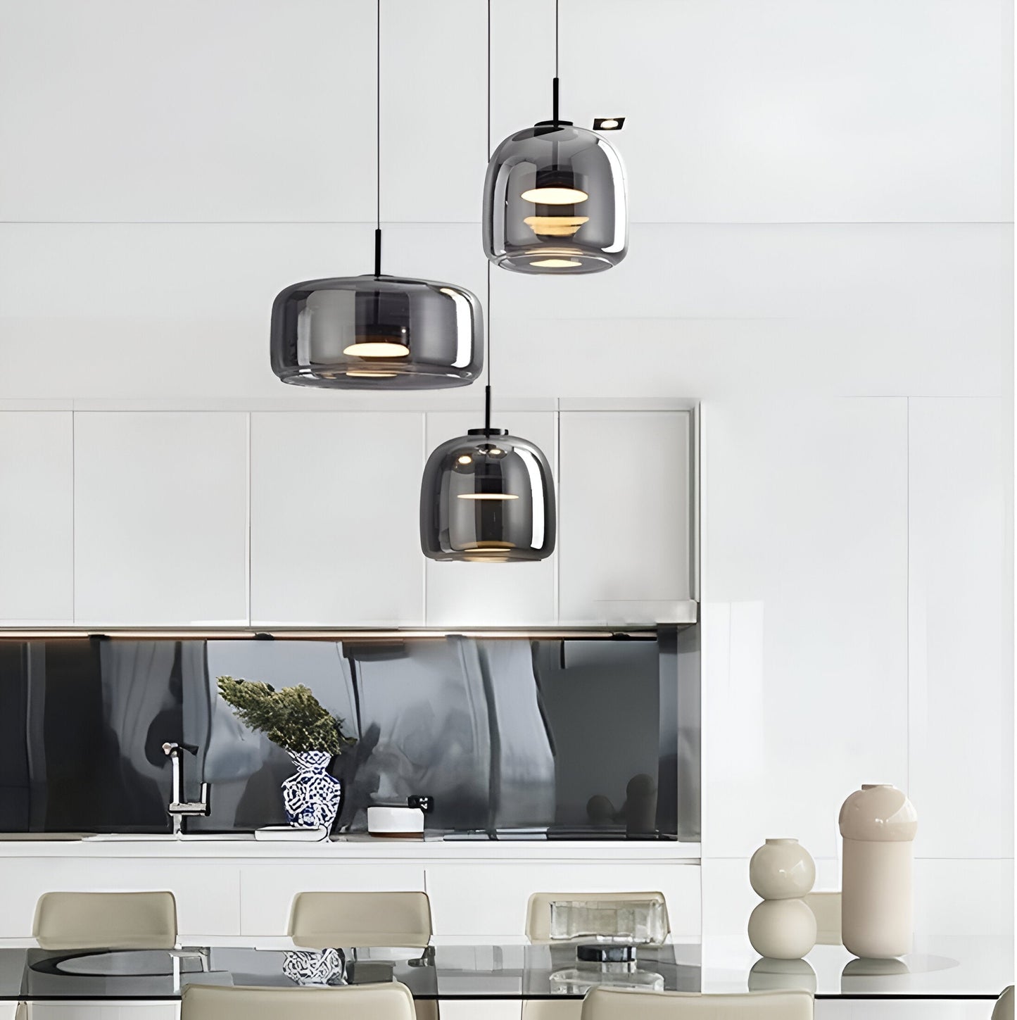 Hanglamp Rookglas Retro Trio Handgeblazen Dimbaar Verstelbaar Zwart