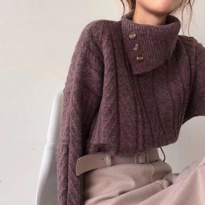 Dames Trui Gebreid met Kraag en Trendy Look
