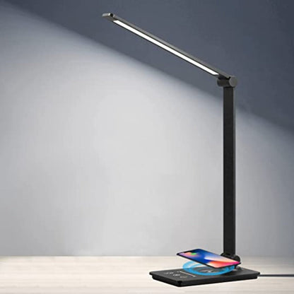 Bureaulamp met Draadloos Oplaadstation en Touch-bediening – Dimbaar LED-licht met 5 Kleurmodi en Opvouwbaar Ontwerp