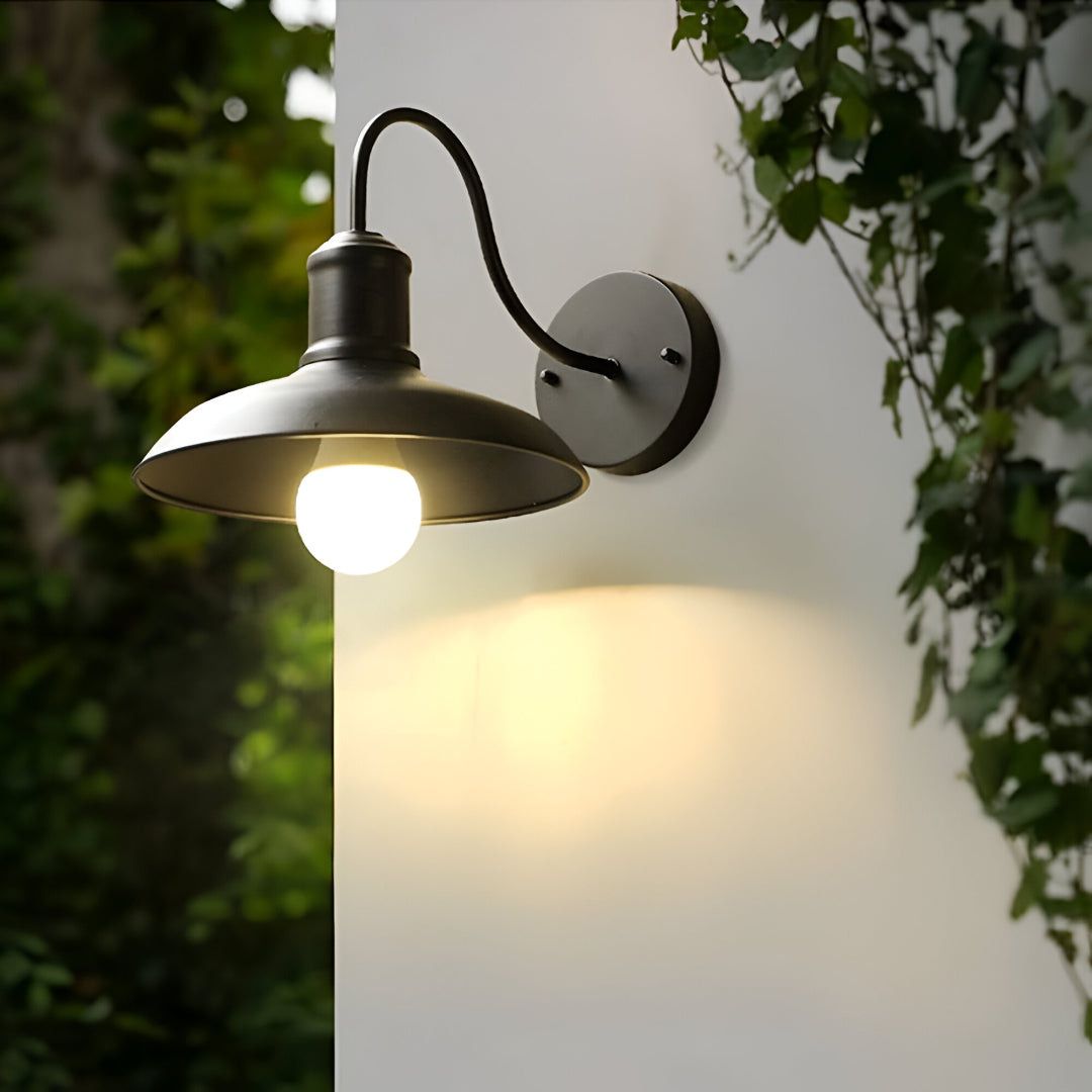 Buitenlamp Wandlamp Industrieel Vintage IJzer Kom Zwart 37cm LED