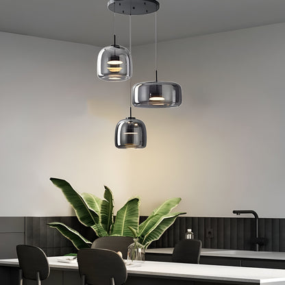 Hanglamp Rookglas Retro Trio Handgeblazen Dimbaar Verstelbaar Zwart