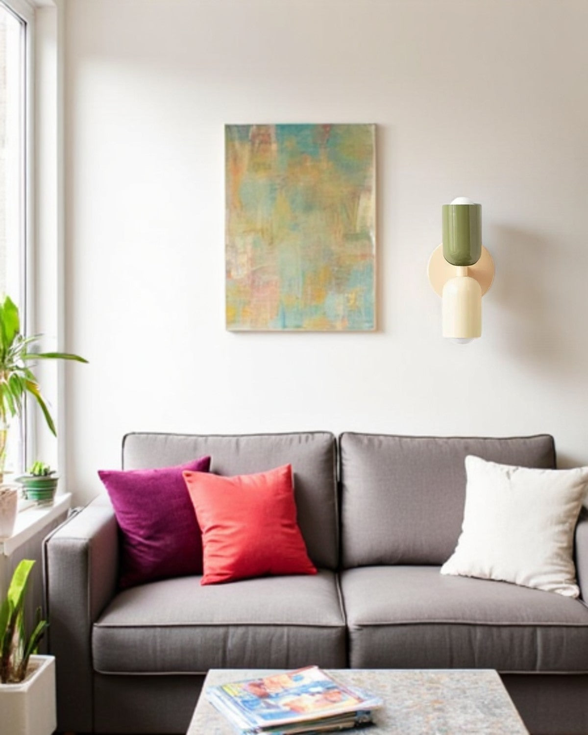 Dubbele Wandlamp met Ronde Lampenkappen – Modern Design in Groen, Beige, Rood of Roze – Sfeerverlichting voor Slaapkamer, Woonkamer en Hal