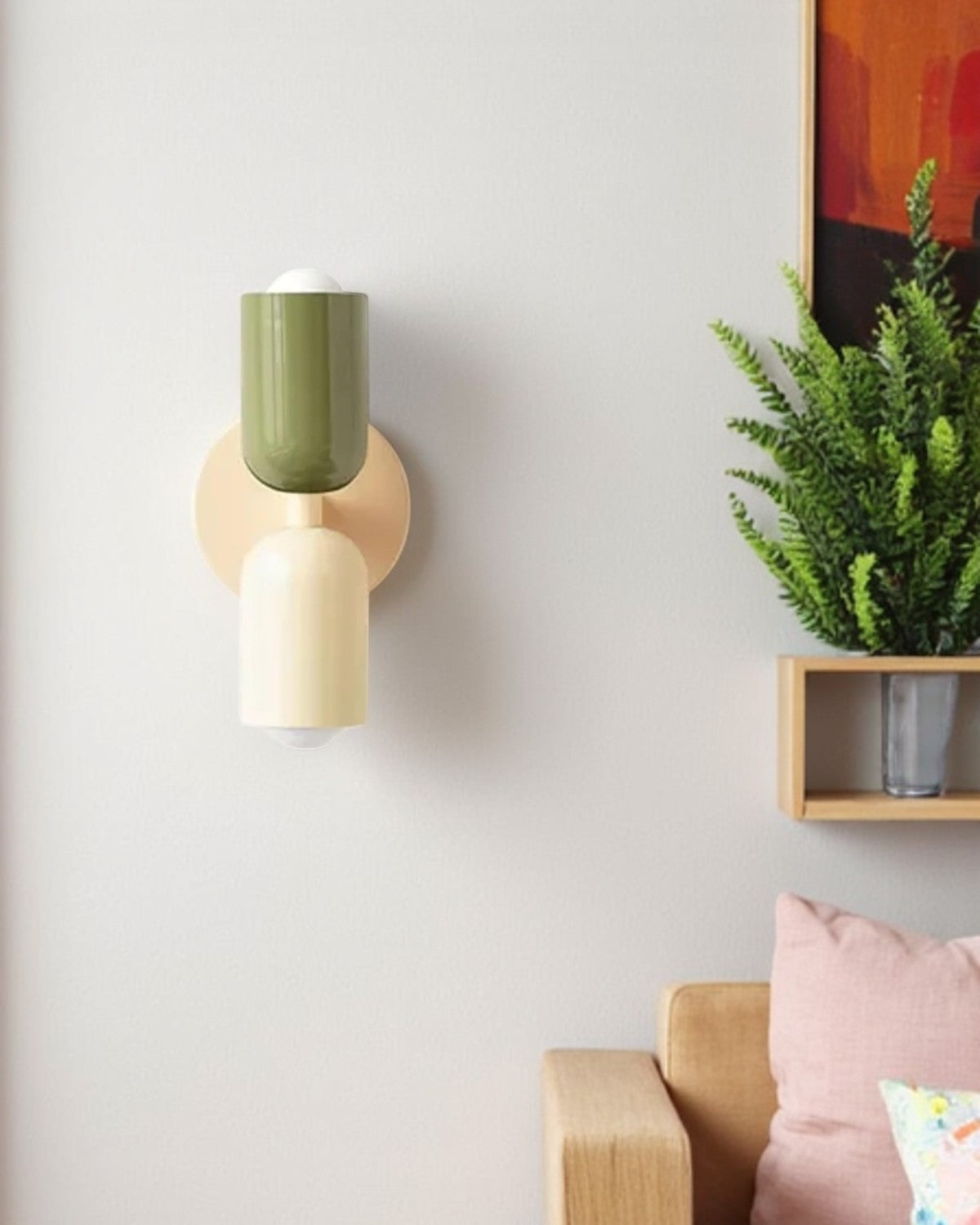 Dubbele Wandlamp met Ronde Lampenkappen – Modern Design in Groen, Beige, Rood of Roze – Sfeerverlichting voor Slaapkamer, Woonkamer en Hal