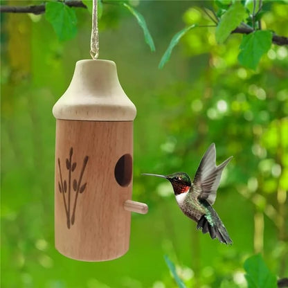 Houten Kolibrihuisje met Natuurlijk Ontwerp – Handgemaakte Nestplek voor Vogels